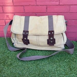 Vtg GAP Canvas Messenger Bag Satchel‎ Crossbody Bag with Brown Suede Distressed